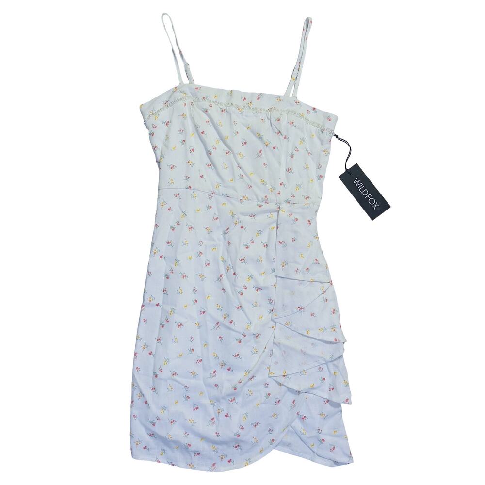 NWT WildFox Valetta Drape Dress White Ditsy Floral Spaghetti Strap - Size Small